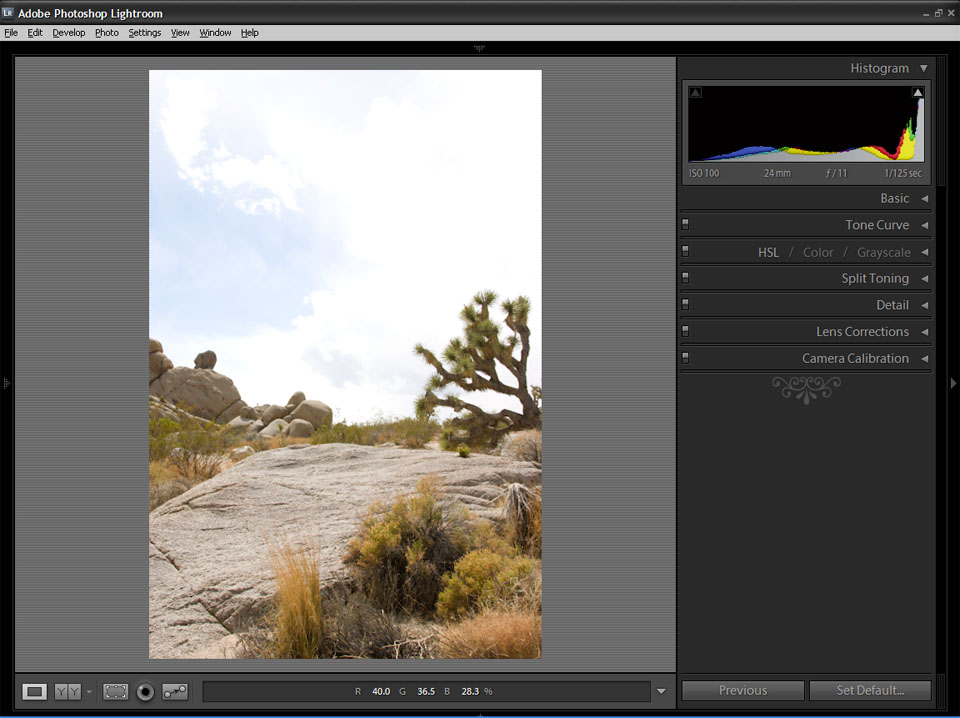 Overexposed exposure histogram